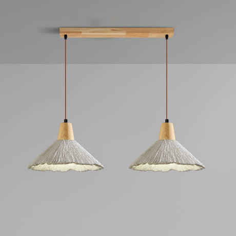 Rustic 3-Light Gray Cone Wood Island Ceiling Light Image - 2