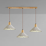 Rustic 3-Light Gray Cone Wood Island Ceiling Light Image - 3