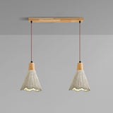 Rustic 3-Light Gray Cone Wood Island Ceiling Light Image - 5