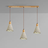 Rustic 3-Light Gray Cone Wood Island Ceiling Light Image - 7