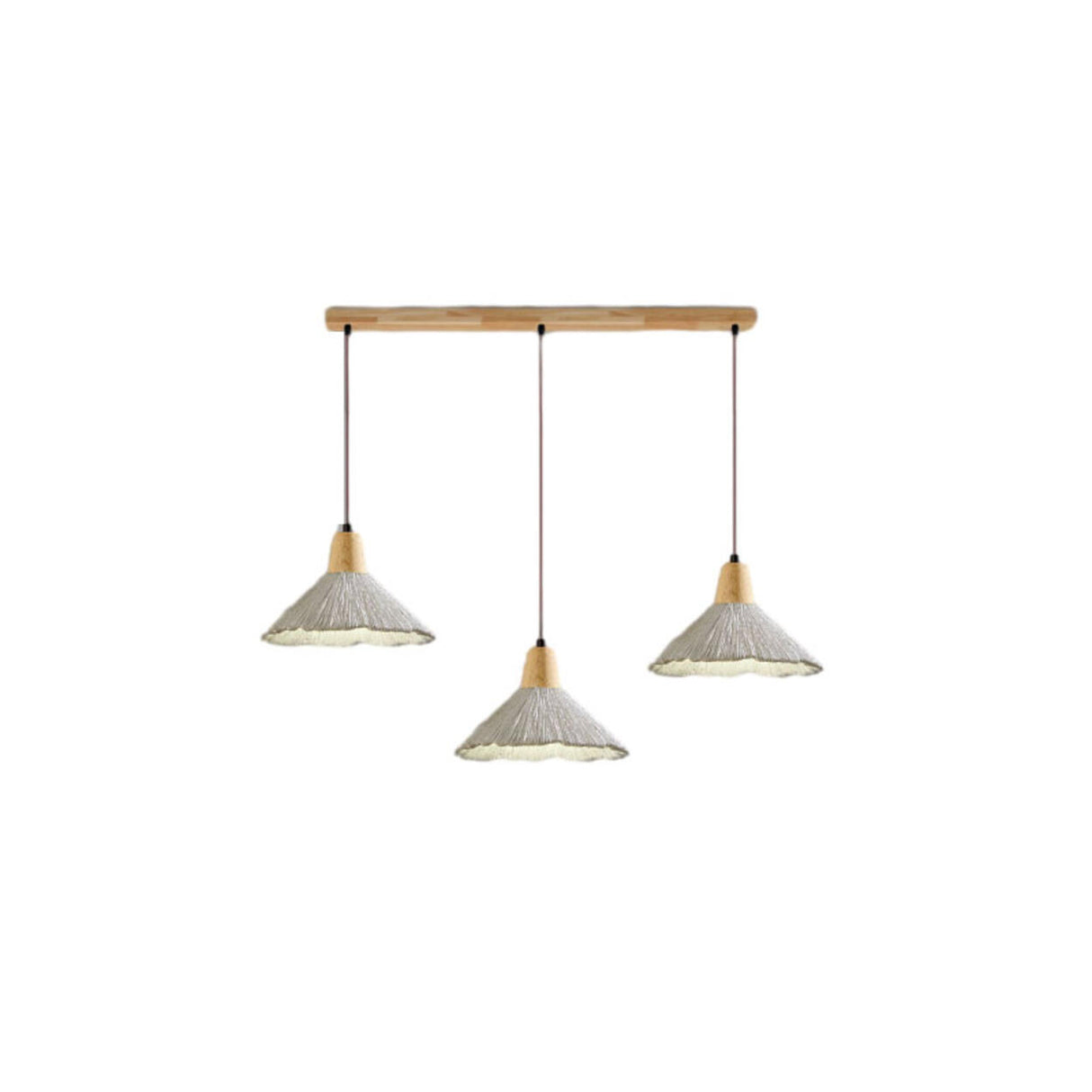 Rustic 3-Light Gray Cone Wood Island Ceiling Light Image - 9