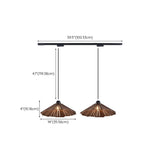 Rustic 3-Light Walnut Wood Cone Island Pendant Light #size