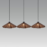 Rustic 3-Light Walnut Wood Cone Island Pendant Light Image - 3