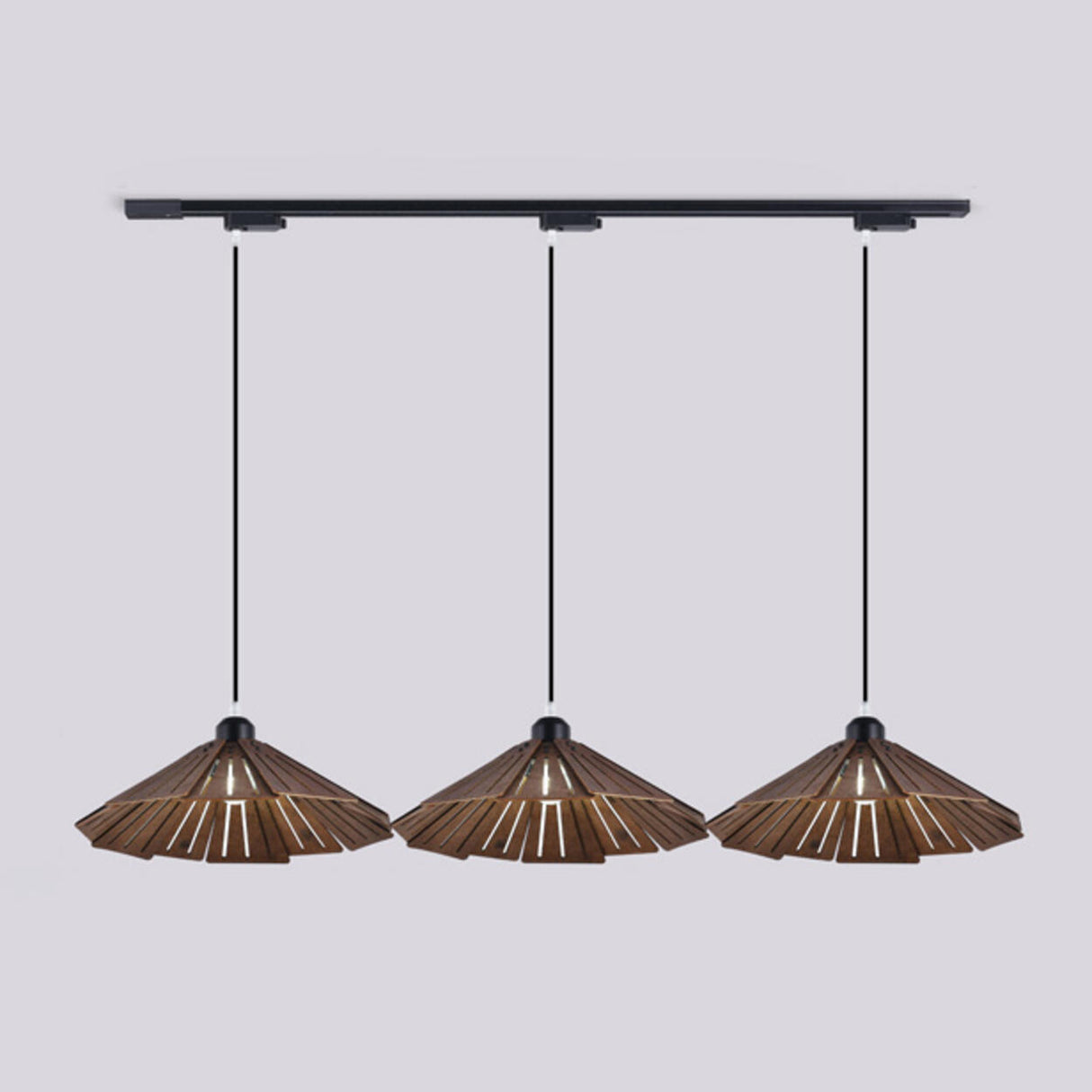 Rustic 3-Light Walnut Wood Cone Island Pendant Light Image - 6