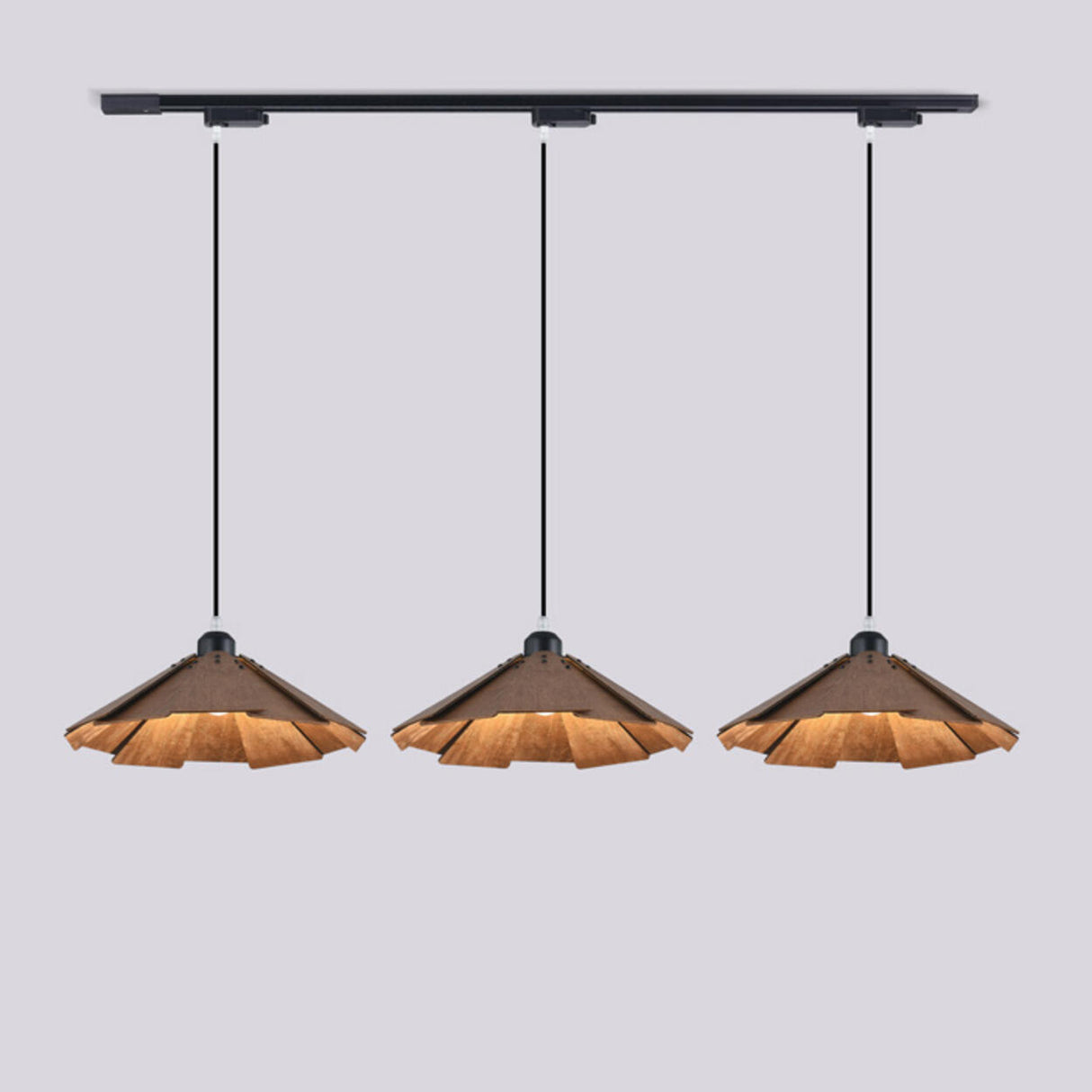 Rustic 3-Light Walnut Wood Cone Island Pendant Light Image - 7