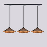 Rustic 3-Light Walnut Wood Cone Island Pendant Light Image - 7