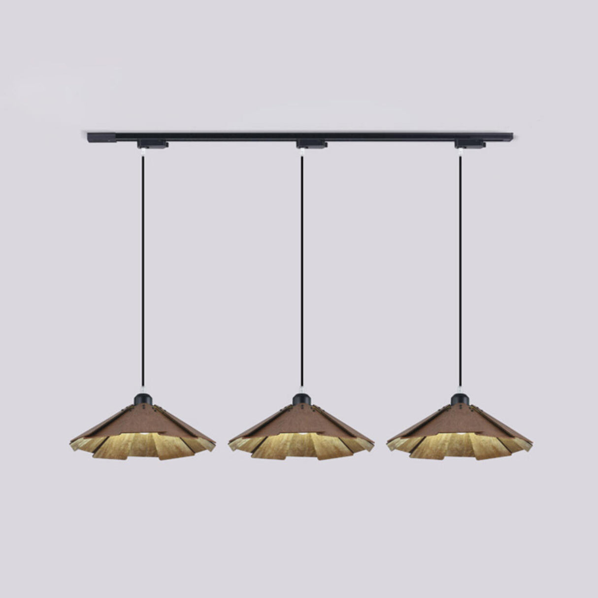 Rustic 3-Light Walnut Wood Cone Island Pendant Light Image - 8