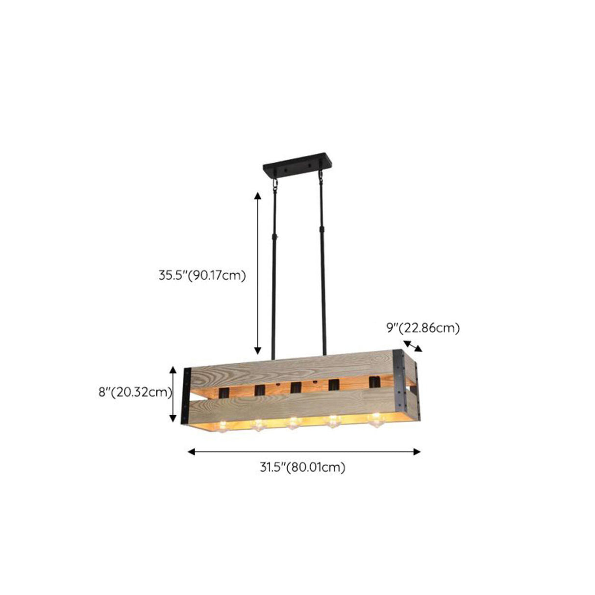 Rustic 5-Light Wooden Rectangular Island Hanging Light 