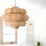 Rustic 5 Tiers Rattan Drum Chandelier Adjustable Height Image - 1