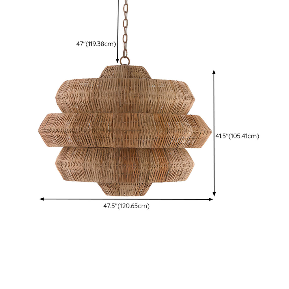 Rustic 5 Tiers Rattan Drum Chandelier Adjustable Height Image - 14