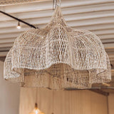 Rustic Adjustable Height Rattan Metal Cane Chandelier Image - 7