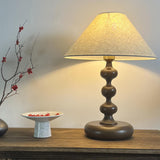 Rustic and Textured Fabric Lampshade Wooden Table Lamp Image - 3