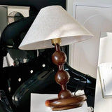 Rustic and Textured Fabric Lampshade Wooden Table Lamp Image - 5