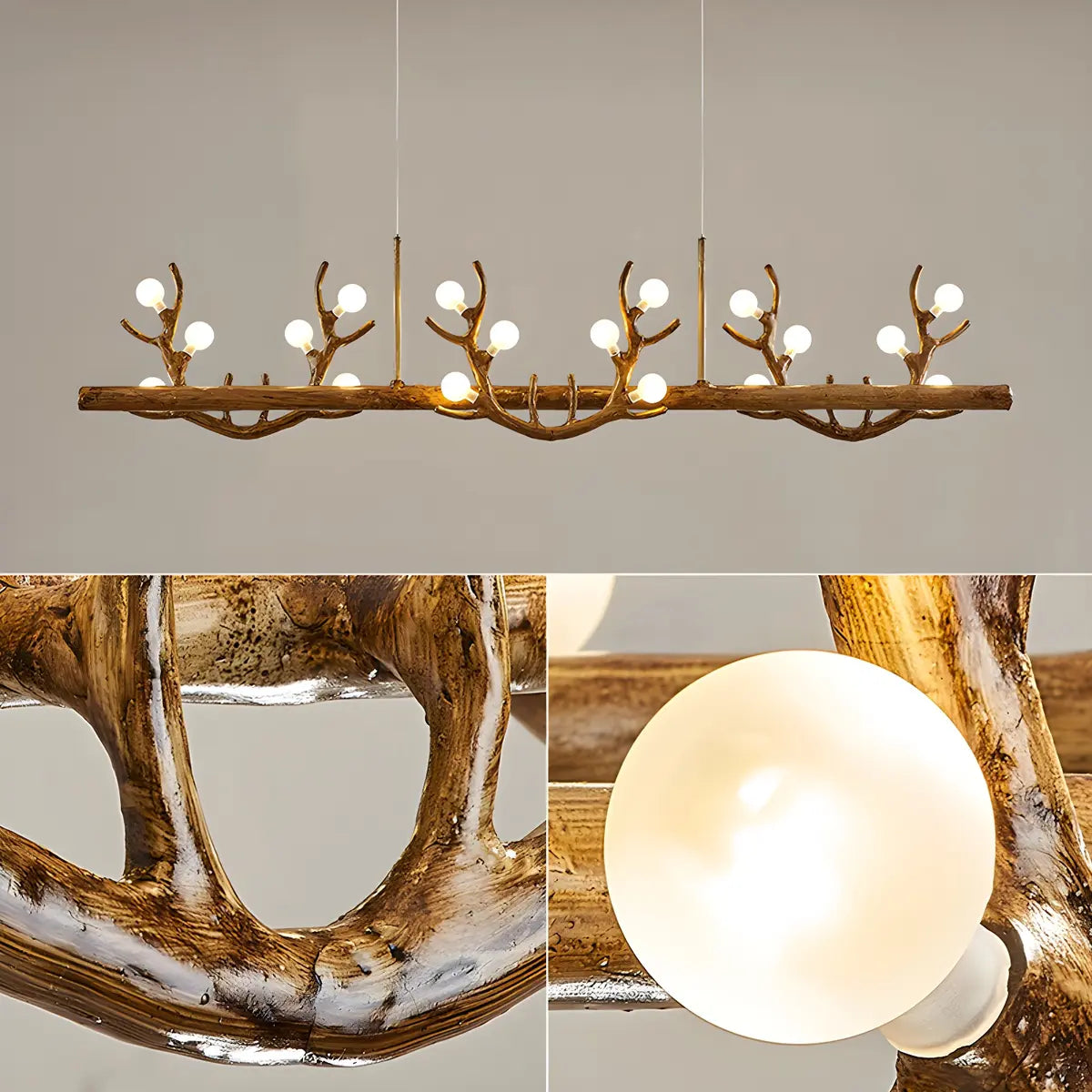 Rustic Antler Branch Resin Dining Chandelier Brown Large Image - 9