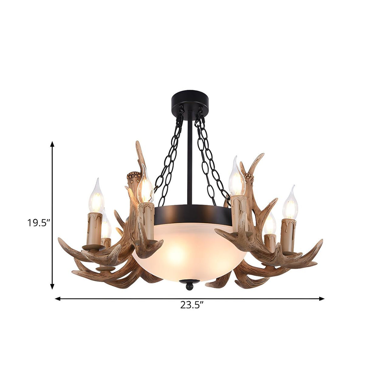 Rustic Antler Frosted Glass Candle Pendant Chandelier 