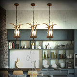 Rustic Antler Horn Resin Wood Chandelier Pendant Lights Image - 1