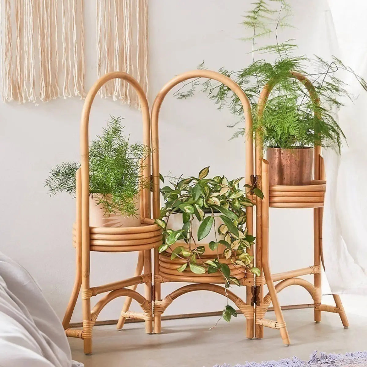 Rustic Arc Natural Finish Round Wicker Plant Stand Image - 1