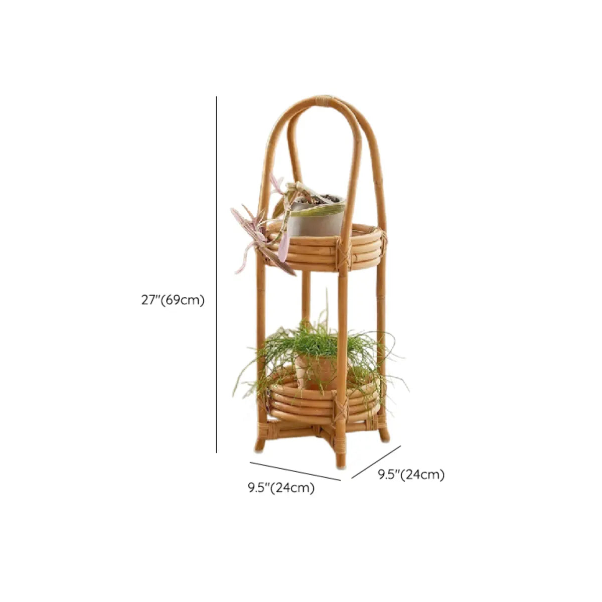 Rustic Arc Natural Finish Round Wicker Plant Stand Image - 9