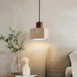 Rustic Bedroom Khaki Square Stone Pendant Light Image - 1