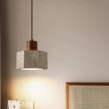 Rustic Bedroom Khaki Square Stone Pendant Light Image - 2