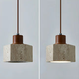 Rustic Bedroom Khaki Square Stone Pendant Light Image - 6