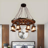 Rustic Bedroom Wagon Wheel Wooden Lantern Chandelier Image - 1