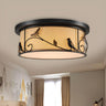 Rustic Black Drum Fabric LED Flush Mount Ceiling Light Image - 1