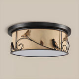 Rustic Black Drum Fabric LED Flush Mount Ceiling Light Image - 3