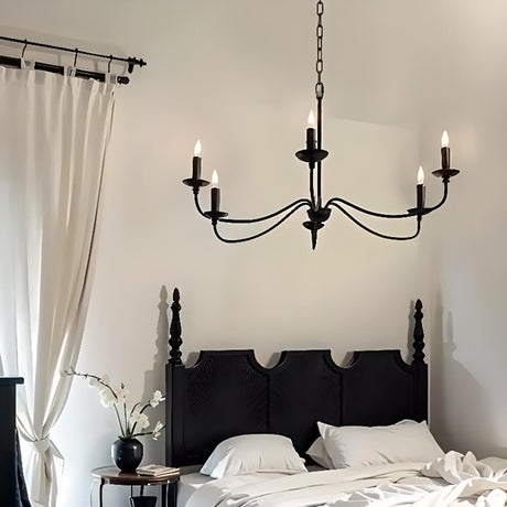 Rustic Black Iron Candle Chandelier Adjustable Height Image - 1