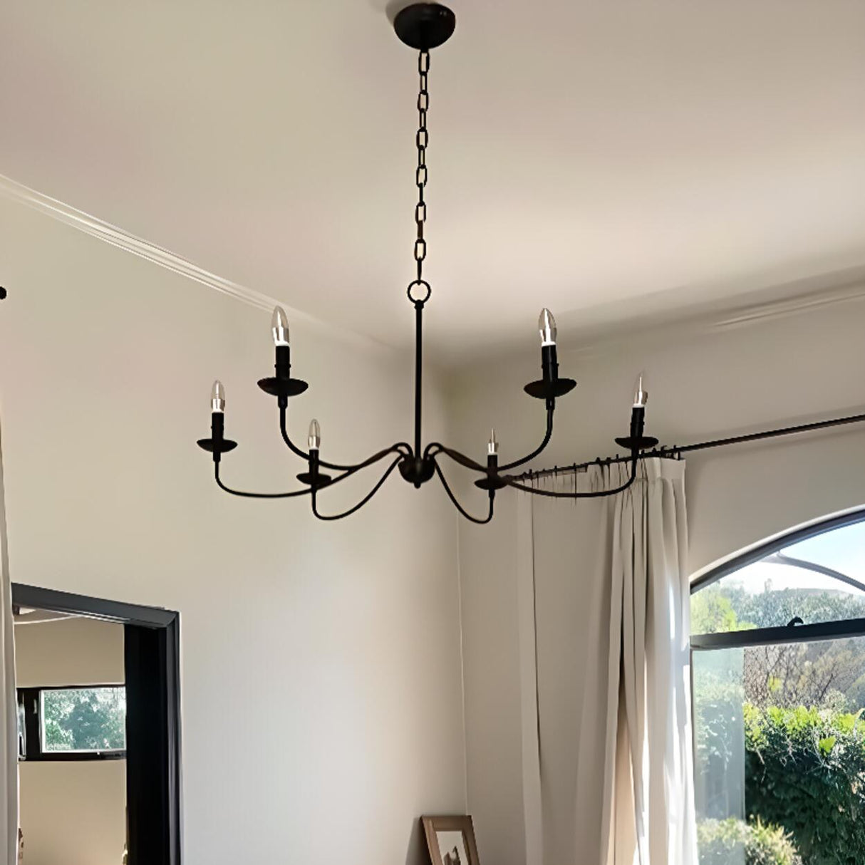 Rustic Black Iron Candle Chandelier Adjustable Height Image - 2