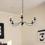 Rustic Black Iron Candle Chandelier Adjustable Height Image - 3