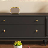 Rustic Black Solid Wood Drawers Cabinet Long TV Stand Image - 10