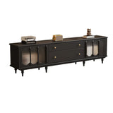 Rustic Black Solid Wood Drawers Cabinet Long TV Stand Image - 3