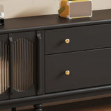 Rustic Black Solid Wood Drawers Cabinet Long TV Stand Image - 9