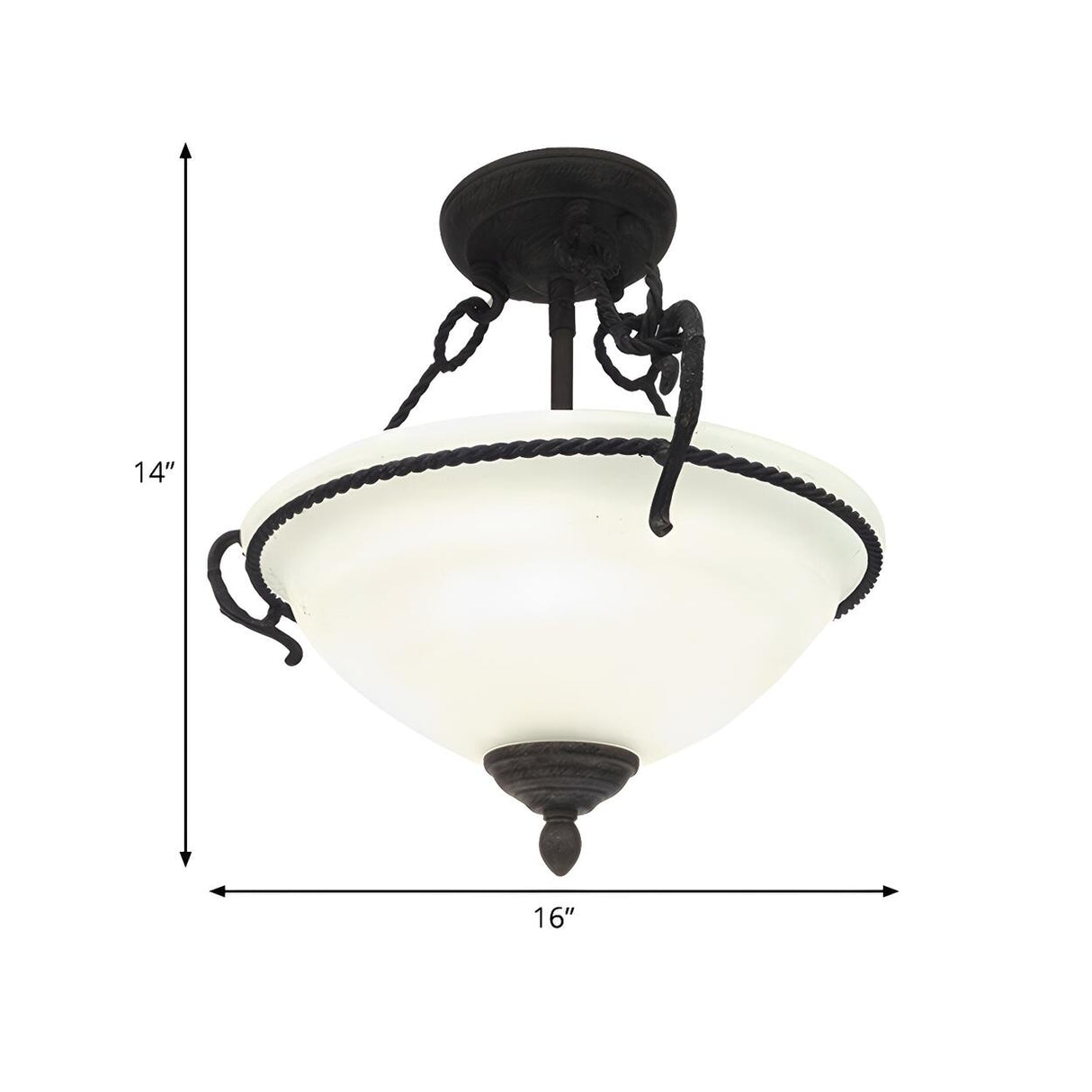 Rustic Bowl Glass Black Rope Semi-Flush Mount Light 