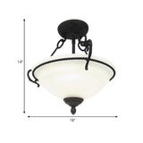 Rustic Bowl Glass Black Rope Semi-Flush Mount Light #size