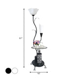 Rustic Branch Black Floral and Cone Floor Lamp with Shelf #size