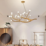 Rustic Branch Wooden Chandelier Dining Room Natural Image - 1