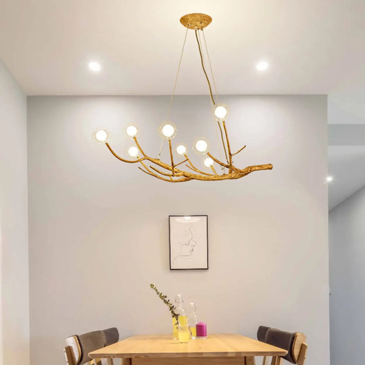 Rustic Branch Wooden Chandelier Dining Room Natural Image - 4