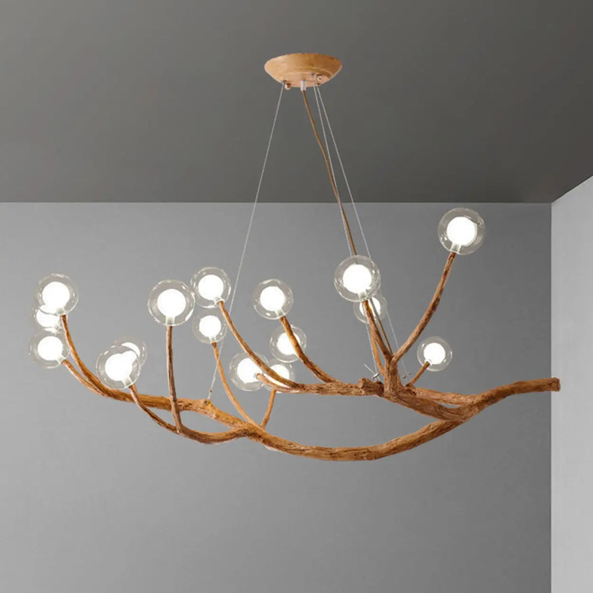 Rustic Branch Wooden Chandelier Dining Room Natural Image - 9