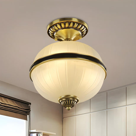 Rustic Brass Globe Glass Semi-Flush Mount Ceiling Light Image - 1