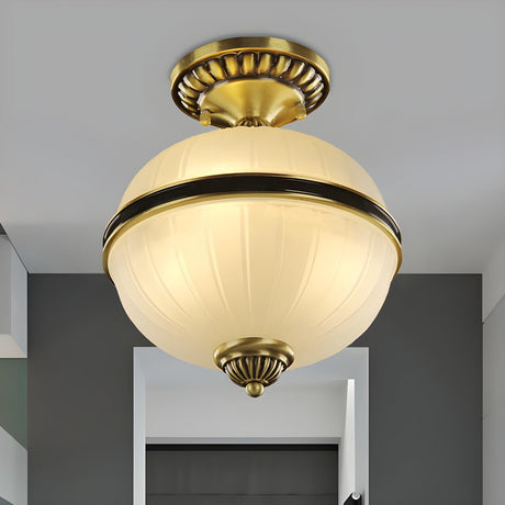 Rustic Brass Globe Glass Semi-Flush Mount Ceiling Light Image - 2