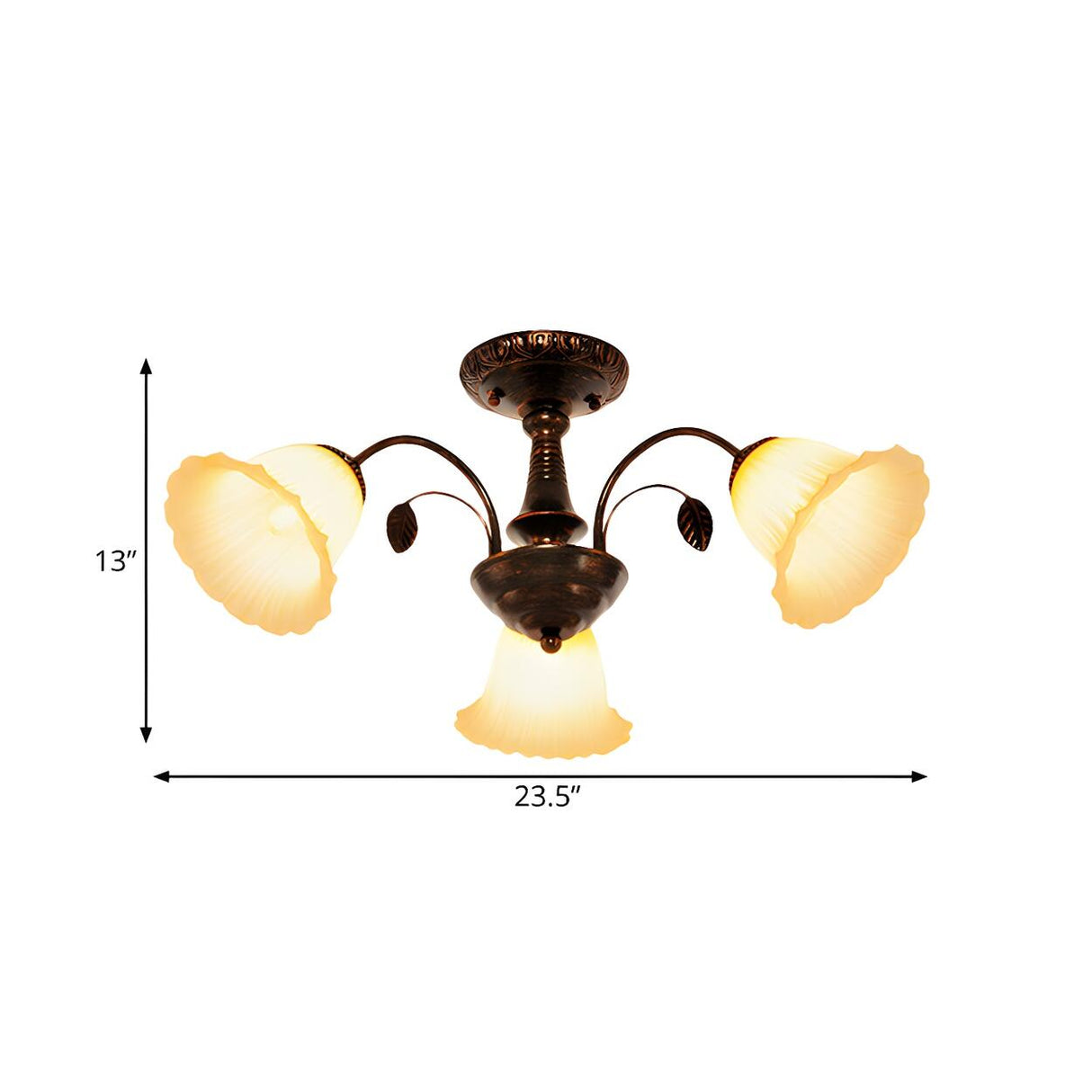 Rustic Bronze Flower Glass Semi-Flush Mount Lamp 3-Head Image - 4