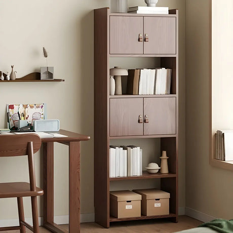 Rustic Brown Cabinets Storage Wood Vertical Bookshelf Image - 1