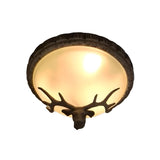 Rustic Brown Deer Dome Resin Flush Mount Ceiling Light Image - 3