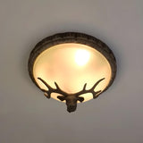 Rustic Brown Deer Dome Resin Flush Mount Ceiling Light Image - 4