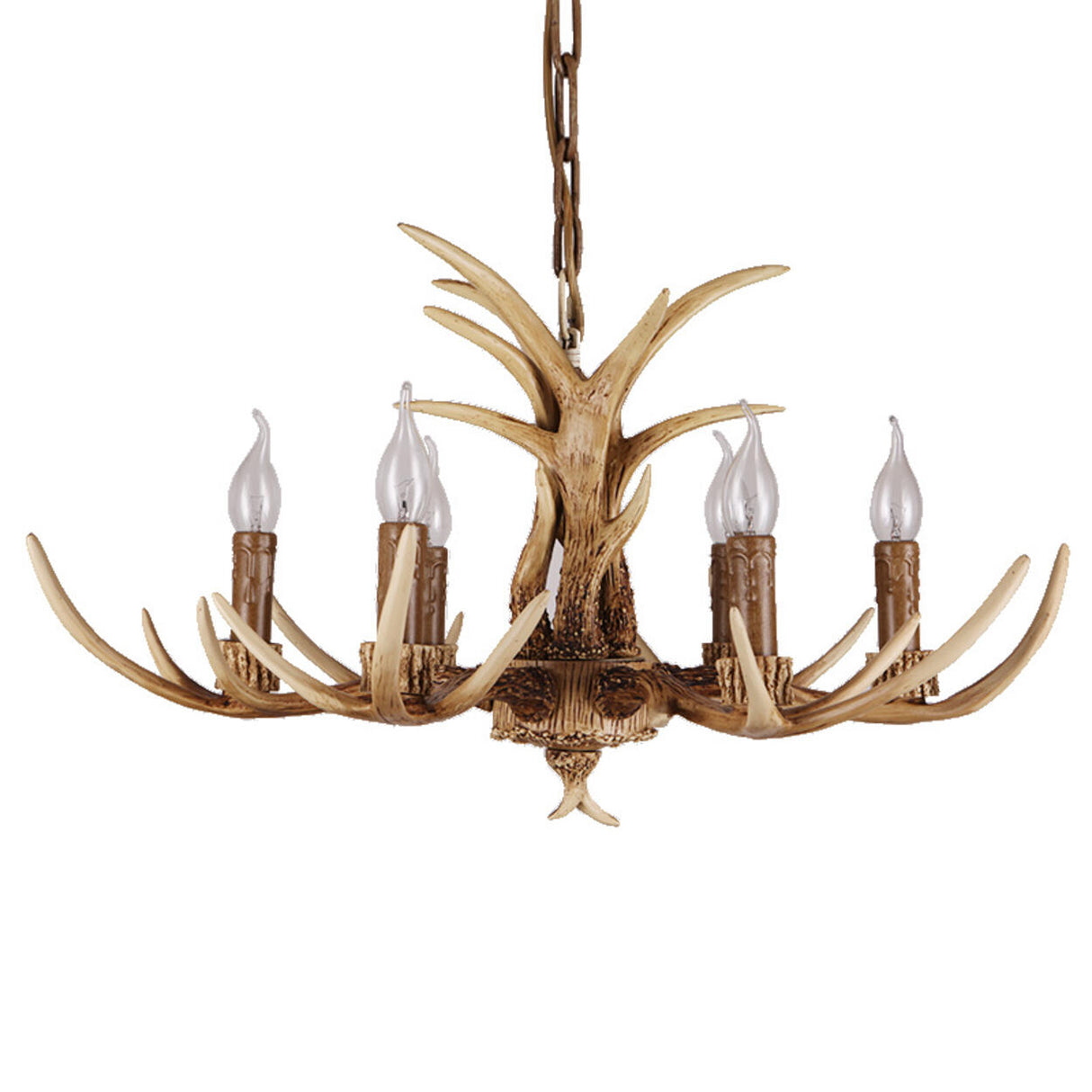 Rustic Brown Resin Antler Candle Bulbs Chandelier Image - 5