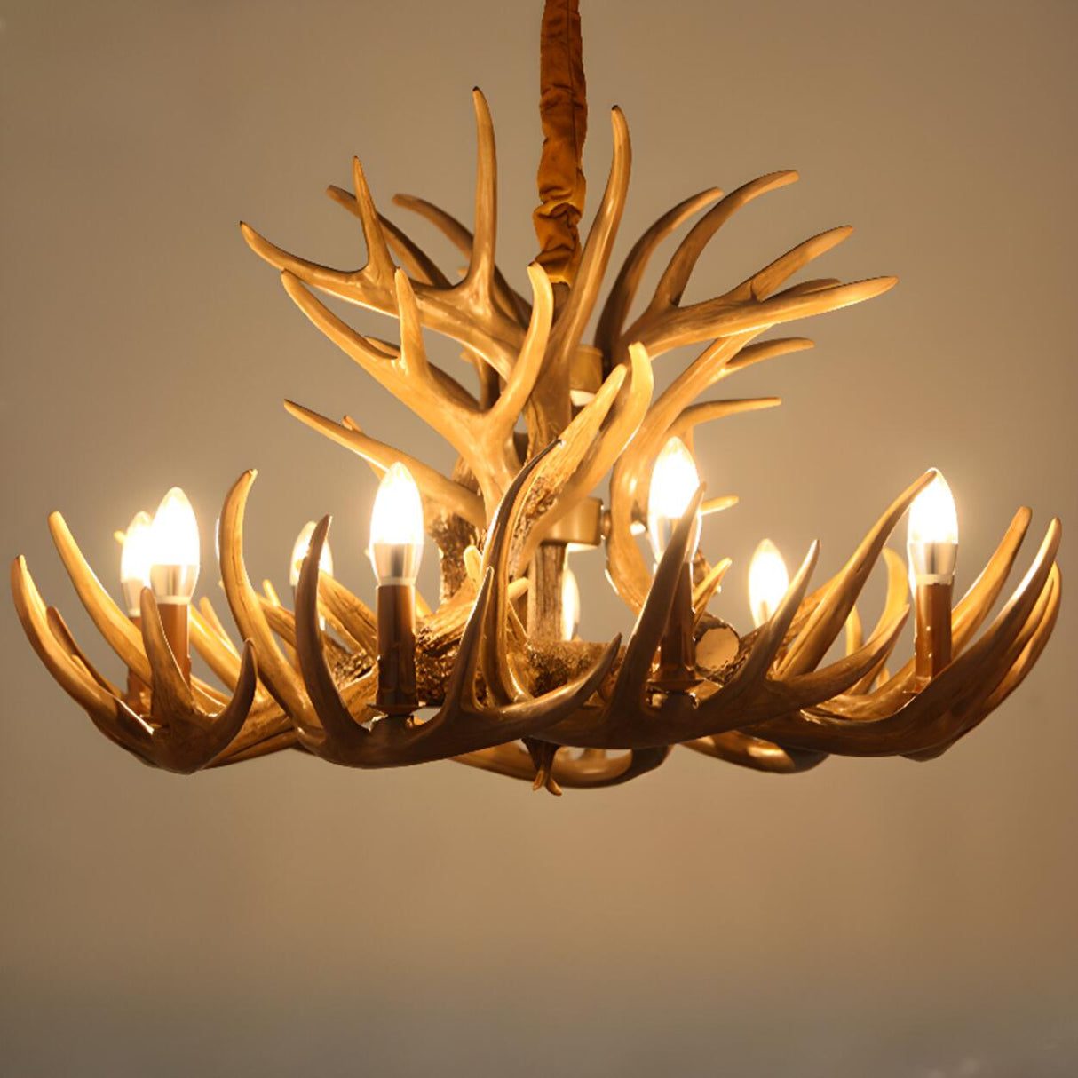 Rustic Brown Resin Antler Candle Bulbs Chandelier Image - 7