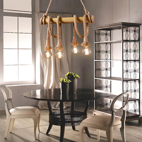 Rustic Brown Rope Kitchen Island Chandelier Lighting Image - 2