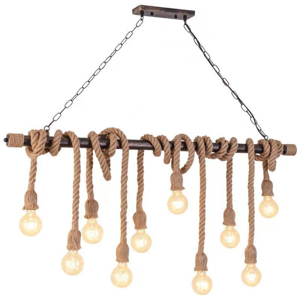 Rustic Brown Rope Kitchen Island Chandelier Lighting Image - 5